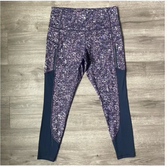 Athleta Printed Mesh Tight Sandstone Navy Purple size 3X - Picture 2 of 6
